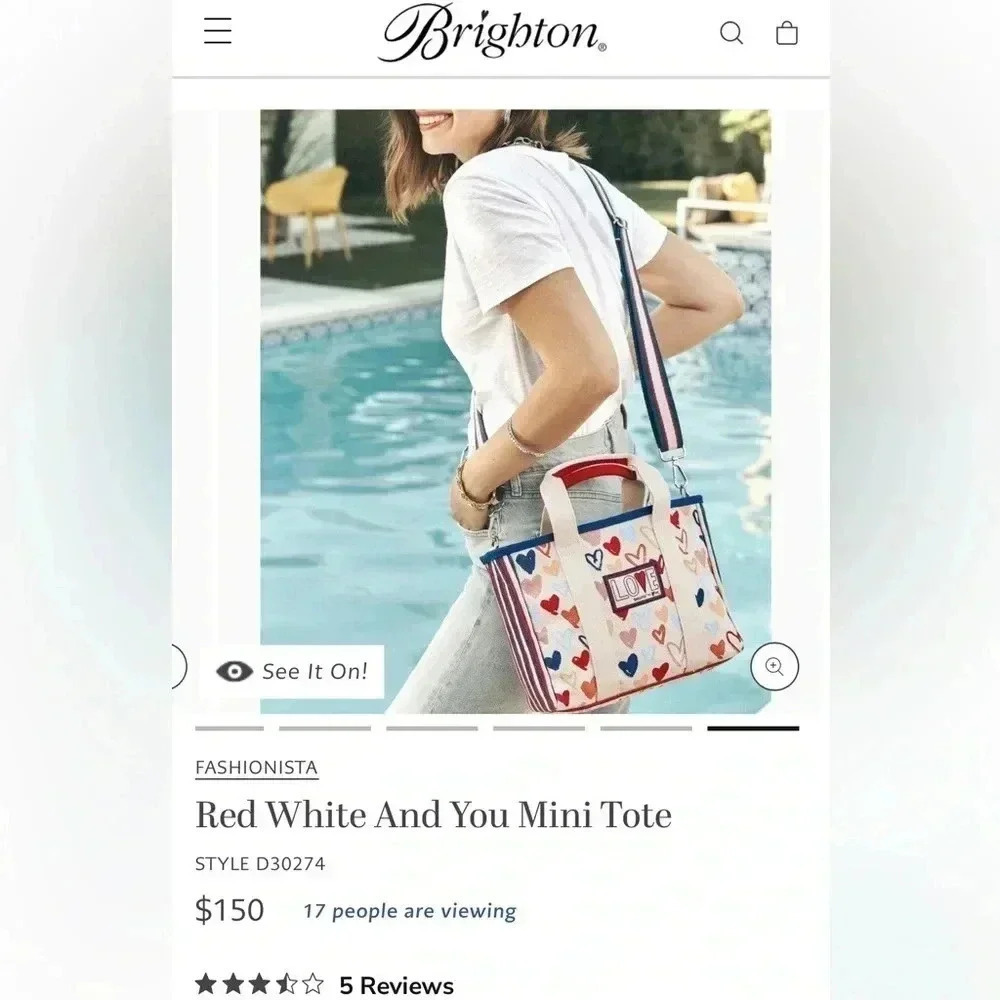 NWT Brighton Red/White & You Mini Summer Canvas Tote/Purse/Handbag - Picture 4 of 13